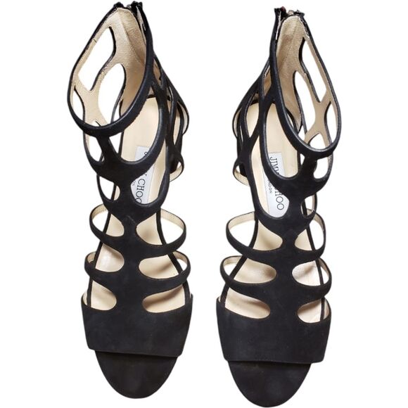 Jimmy Choo Black Parisian Baddie Suede Ren 35 Gladiator - Picture 11 of 13